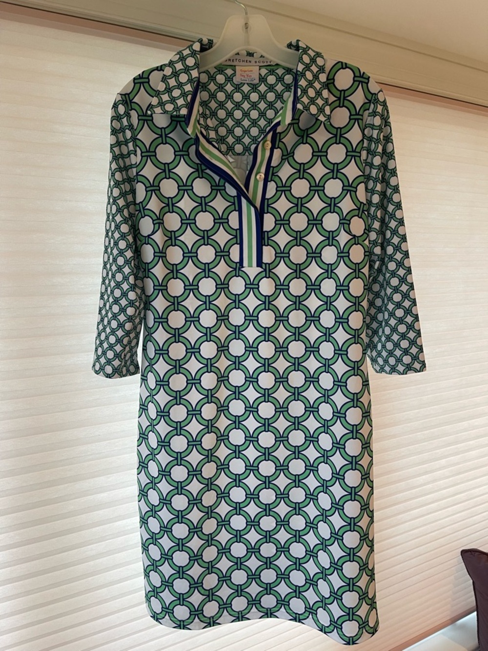 Gretchen Scott Green and White Geometric Polo Shift Dress size medium